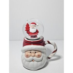 Santa Mug Christmas Snow Globe Ceramic Santa Claus Holding Tree Figurine Base